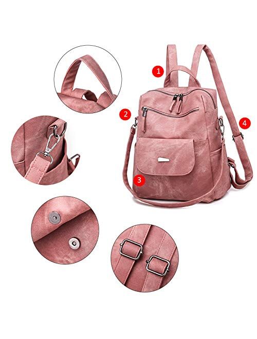 Aeeque Backpack Purse for Women, Girls School Daypack Leather Shoulder Tote Bag