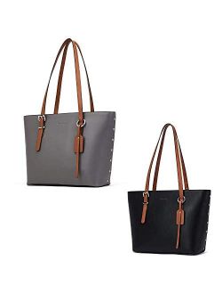 Bundle Women Leather Handbags Purses Designer Tote Shoulder Bag for Daily Work Travel 2 Grey Tote Bag