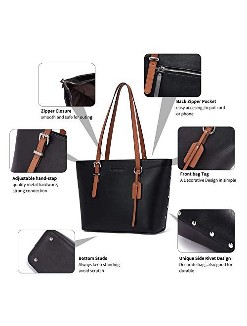 WESTBRONCO Bundle Women Leather Handbags Purses Designer Tote Shoulder Bag for Daily Work Travel 2 Grey Tote Bag