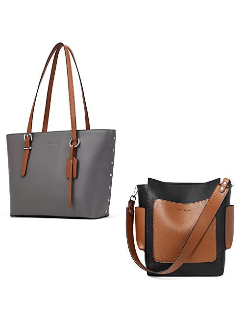 WESTBRONCO Women Leather Handbags Purses Designer Tote Shoulder Bag Top Handle Bag for Daily Work Travel Bundle With Ladies Shoulder Hobo Bag Crossbody Bucket Purses