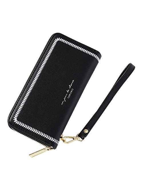 Aeeque Women Wallet Cell Phone Purse Bag Zipper Leather Clutch Wristlet Handbag