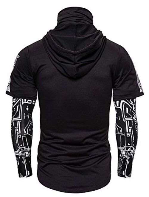 HONIEE Performance Cycling Hoodie with Face Mask 3D Printed False Two-pieces Hooded Long Sleeve Shirt
