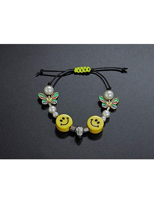 HONIEE Men's Butterfly Skull Dice Pearl Smiley Necklace Punk Hip Hop Street Dance Rock Jewelry Gifts