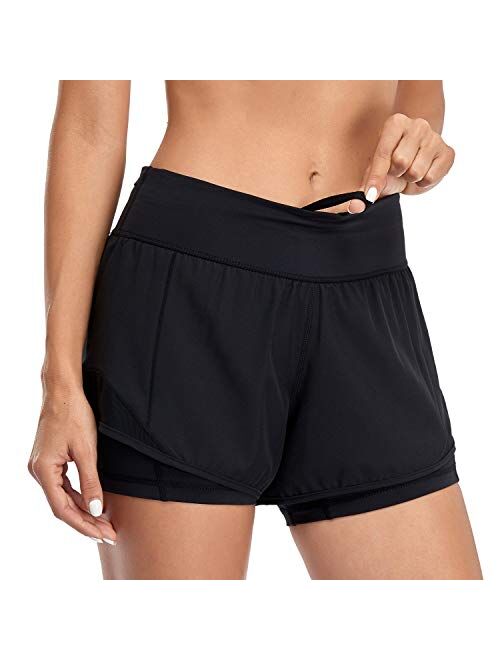 REKITA Womens Running Shorts with Liner 2 in 1 Athletic Shorts with Pockets Activewear