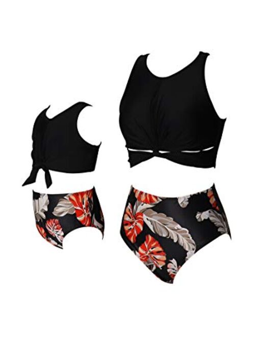 YMING Mom and Daughter Swimsuit Two Piece Bikini Set High Waist Bathing Suit