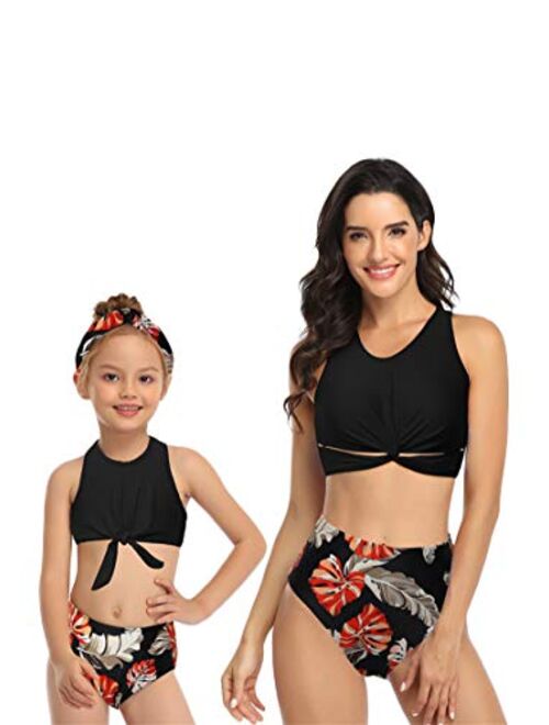 YMING Mom and Daughter Swimsuit Two Piece Bikini Set High Waist Bathing Suit