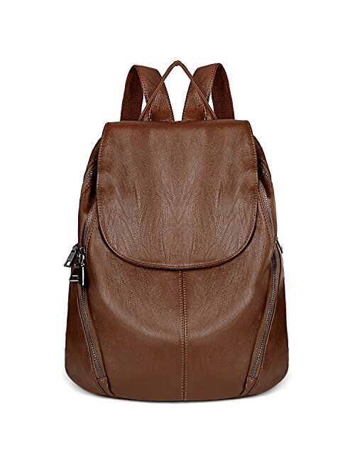 UTO Women Backpack Purse PU Washed Leather Large Capacity Ladies Rucksack Shoulder Bag