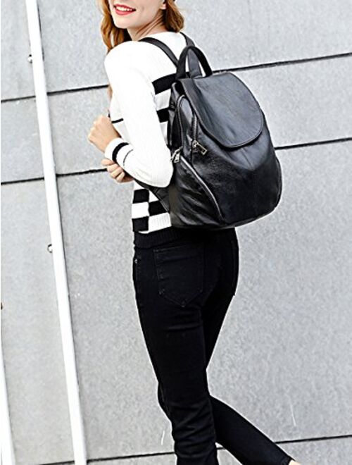 UTO Women Backpack Purse PU Washed Leather Large Capacity Ladies Rucksack Shoulder Bag