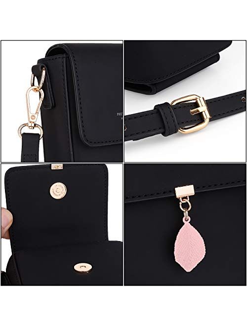 UTO Crossbody Bags for Women Leaf Pendant Card Holder Phone Checkbook Organizer Snap Pocket Purse