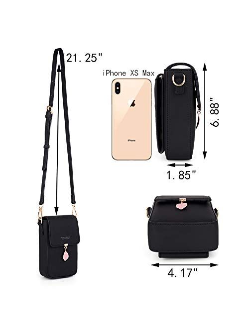UTO Crossbody Bags for Women Leaf Pendant Card Holder Phone Checkbook Organizer Snap Pocket Purse