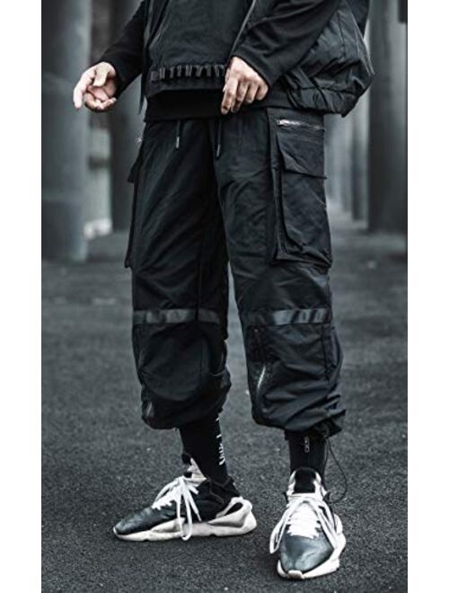 MOKEWEN Men's Womens Hem Zipper Up Dark Streetwear Jogger Cargo Military Pants with Pockets