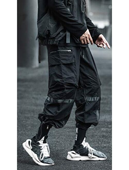 MOKEWEN Men's Womens Hem Zipper Up Dark Streetwear Jogger Cargo Military Pants with Pockets
