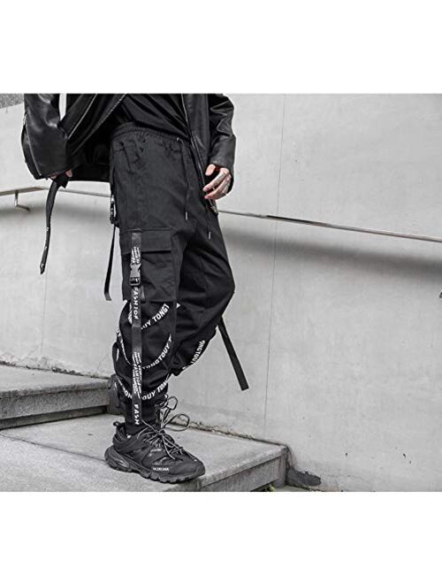 MOKEWEN Men's Ribbon Bandage Casual Cargo Ankle Harem Pants with Pocket