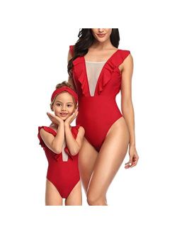 IFFEI Family Matching Swimwear One Piece Bathing Suit Lemon Printed Hollow Out Monokini Mommy and Me Beachwear
