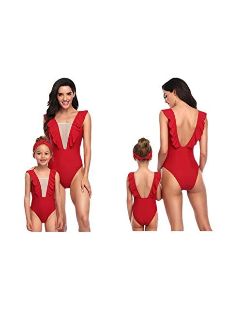Mommy and Me One Piece Floral Swimsuit Mother and Daughter Zip-Up Bathing Suit Monokini Bikini Swimwear