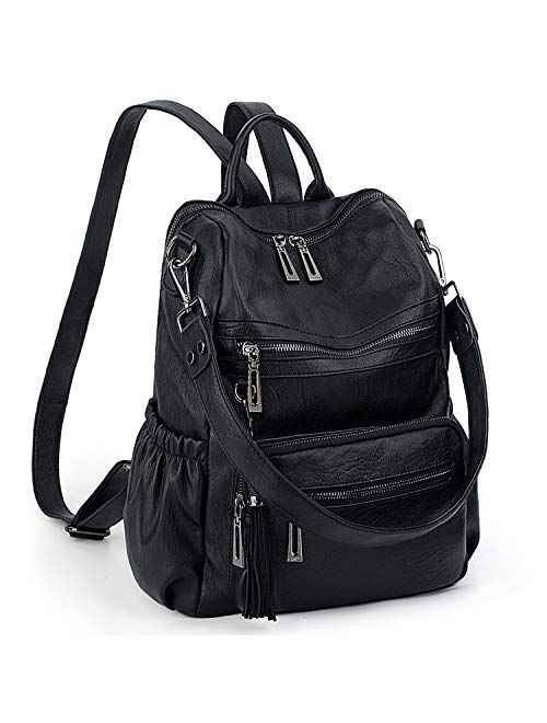 UTO Women Backpack Purse Convertible PU Leather Ladies Tassels Rucksack School Shoulder Bag