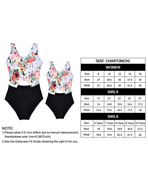 Cadocado Flamingo Print Family Matching Swimsuit One Piece Hollow Out Keyhole Bathing Suit Ruched Beachwear