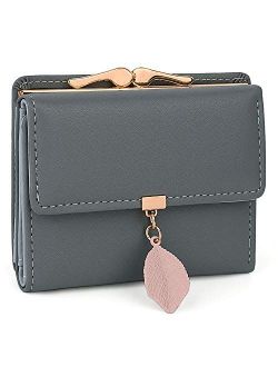 Small Wallet for Women PU Leather Leaf Pendant Card Holder Organizer Coin Purse