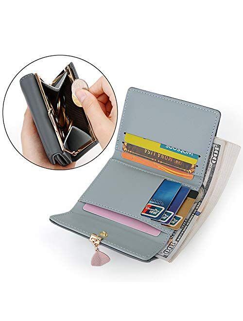 UTO Small Wallet for Women PU Leather Leaf Pendant Card Holder Organizer Coin Purse