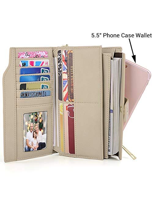 UTO Wallets for Women Wristlet RFID Large Capacity PU Leather Clutch Card Holder Organizer Ladies Purse Strap 459