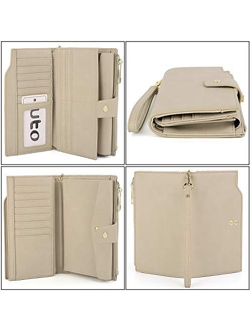 UTO Wallets for Women Wristlet RFID Large Capacity PU Leather Clutch Card Holder Organizer Ladies Purse Strap 459