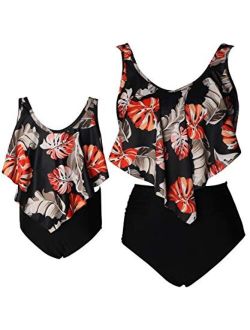 DINIGOFIN Girls Two Pieces Swimsuit for Women High Waisted Bikini Set Mommy and Me Bathing Suits Family Matching Swimwear