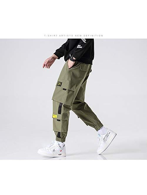 MOKEWEN Men's Ribbon Elastic Waist Ankle Pants with 3D Pocket