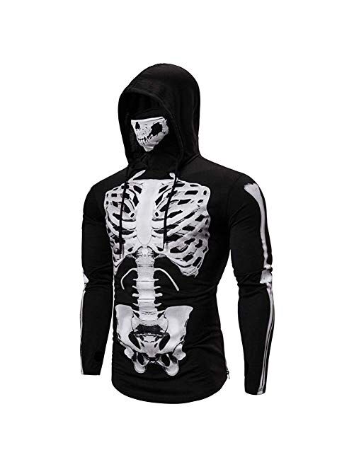 HONIEE Performance Cycling Hoodie with Face Mask Skeleton Printed Hooded Long Sleeve Shirt