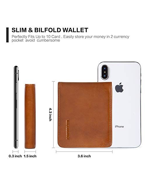 WESTBRONCO Genuine Leather Bifold Wallet for Men RFID Blocking Slim Credit Card Holder with 2 ID Windows
