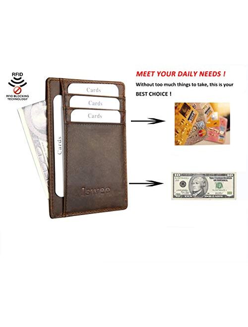 Iswee Slim Front Pocket Wallets for Men & Women Minimalist Leather Slim Wallet Credit Card Holder