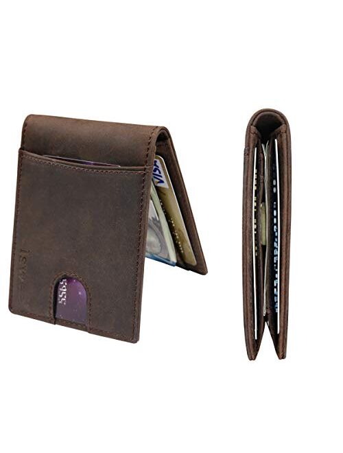 Iswee Mens Leather Bifold Wallet with Money Clip RFID Blocking Minimalist Front Pocket Wallets