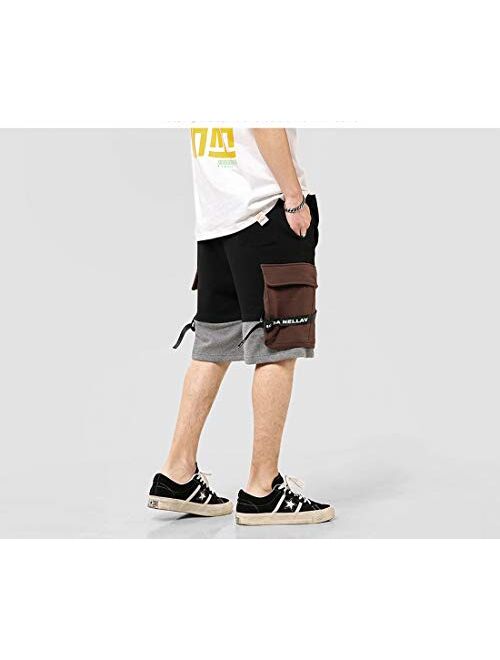 MOKEWEN Men's Buckle Straps Techwear Jogger Cargo Fifth Pants Shorts Drawstring Pocket