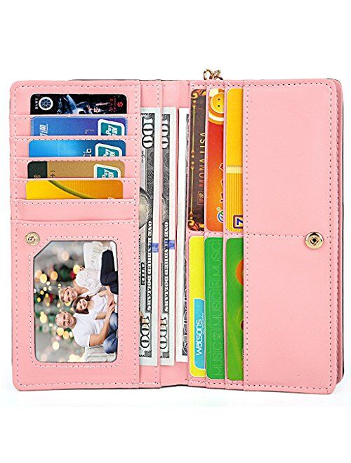 UTO Women Long Wallet PU Leather Clutch 5.5" Phone Case 12 Card Slots Holder Zipper Pocket Purse
