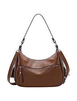 Womens Handbags Soft Leather Hobo Shoulder Bag Ladies Crossbody Tote Purses with Tassel