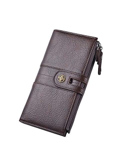 Mens Phone Wallet, Leather Long Coin Purse Bag Card Holder Wallet for Men