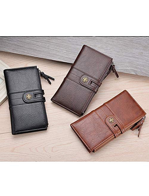 Aeeque Mens Phone Wallet, Leather Long Coin Purse Bag Card Holder Wallet for Men