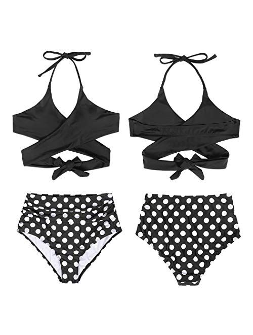 AmzBarley Mother and Daughter Family Matching Swimwear Swimsuit Girls Women 2 Pieces Halter Bikini Set Cross Bathing Suit