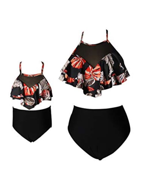 YMING Matching Mom and Daughter Swimsuits Two Piece High Waist Bikini Sets