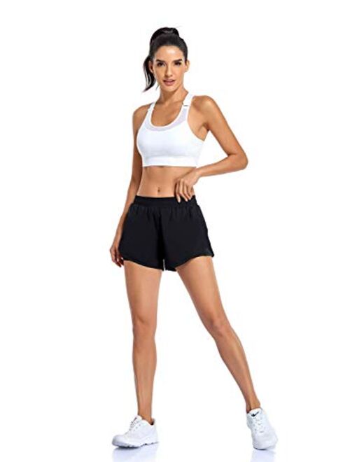 REKITA Womens Running Shorts with Liner Athletic Shorts with Pockets Workout Shorts