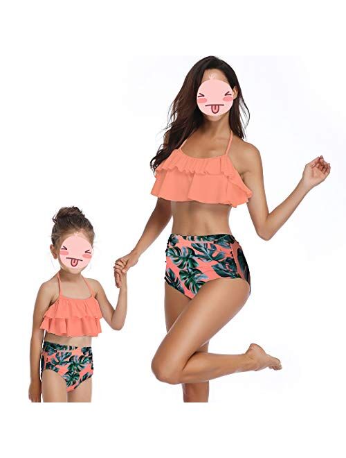 AmzBarley Girls Swimwear Mommy and Me Family Matching Swimsuits Halterneck 2 Piece Bathing Suit