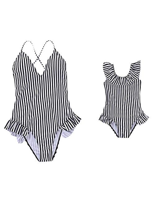 MALLOOM Mother&Daughter Striped Swimwear Family Matching Bikini Outfits Bathing Suit