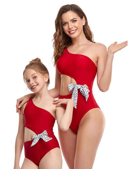 UKAP Family Matching Swimsuit Swimwear Mother Daughter Women Kids Girl One Piece Swimwear Beachwear Swimsuits Floral Bathing Suit Swimming Costumes Push Up Bra Padded Bac