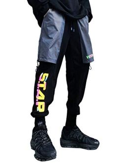 Men's Layered Reflective Streetwear Ankle Pants with Pockets Black