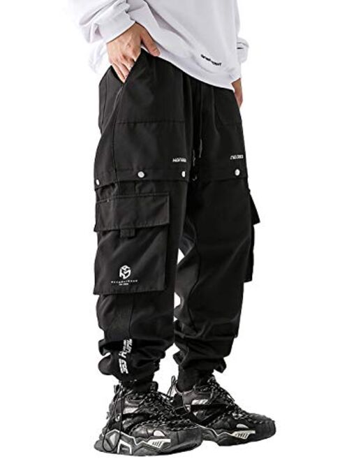 MOKEWEN Men's Motorcycle Techwear Cyberpunk Tactical Work Cargo Casual Pants with Pockets Black