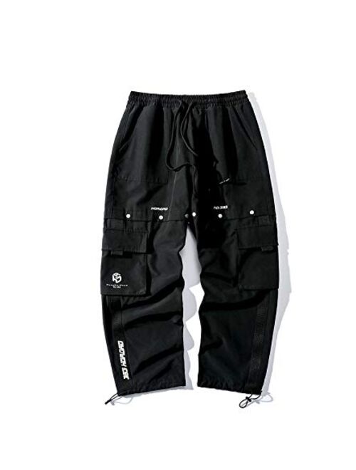 MOKEWEN Men's Motorcycle Techwear Cyberpunk Tactical Work Cargo Casual Pants with Pockets Black