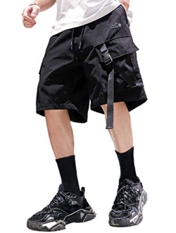 Men's Hiphop Techwear Cargo Jogger Shorts Active Pants with Pockets