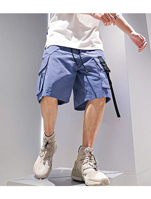 MOKEWEN Men's Hiphop Techwear Cargo Jogger Shorts Active Pants with Pockets