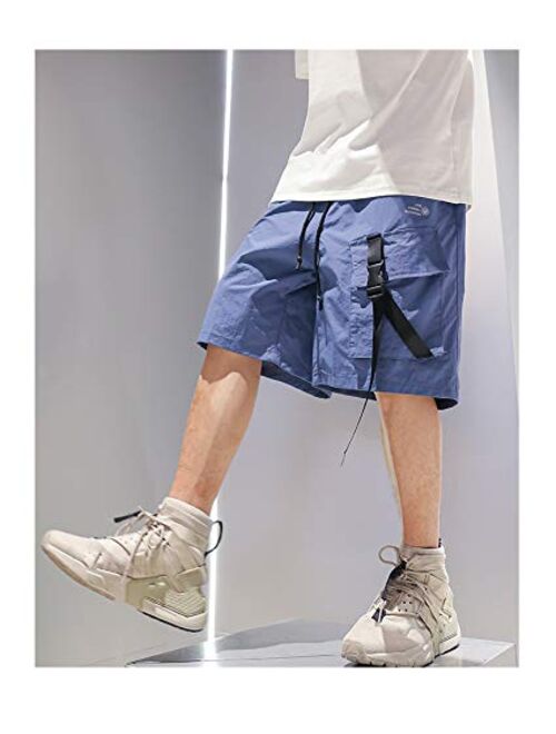 MOKEWEN Men's Hiphop Techwear Cargo Jogger Shorts Active Pants with Pockets