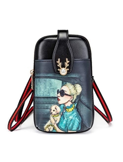 Small Cell Phone Bag for Women, Fashion Vintage Lightweight Leather Crossbody Purse Travel Single Shoulder Bag Zipper Wallet Clutch Handbag Messenger Bag, Gift for