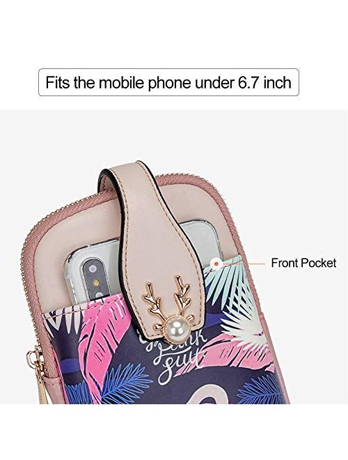 Aeeque Small Cell Phone Bag for Women, Fashion Vintage Lightweight Leather Crossbody Purse Travel Single Shoulder Bag Zipper Wallet Clutch Handbag Messenger Bag, Gift for